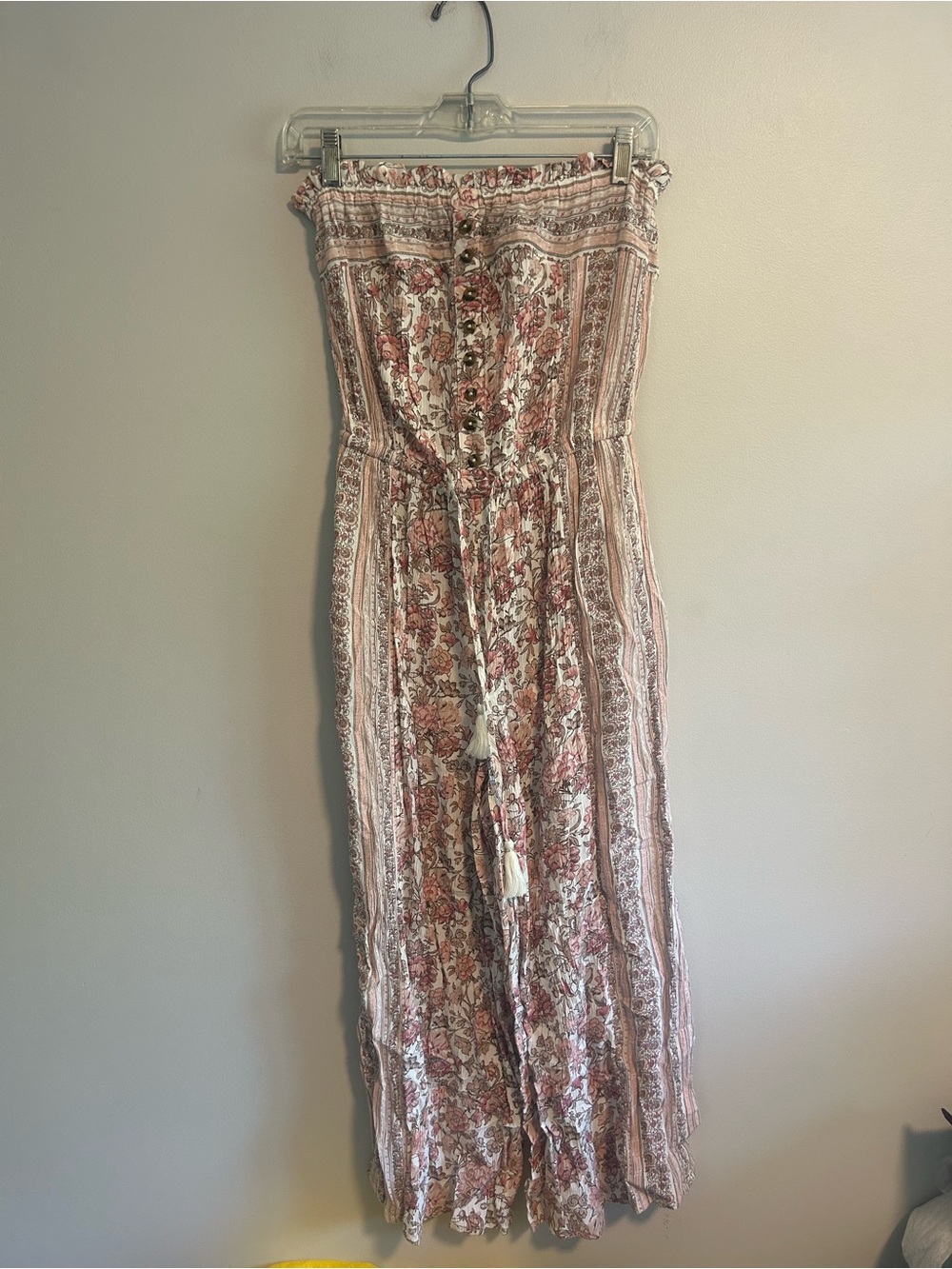 American eagle small pink & brown floral stripe strapless pants romper